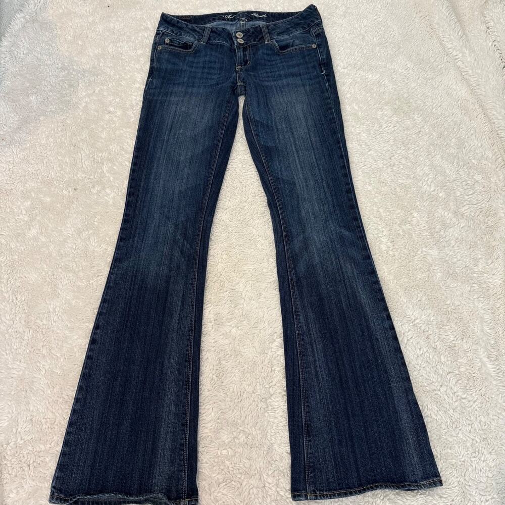 VTG Y2k 90s American Eagle Womens Low Rise Boot Cut Jeans 4L Dark Wash Preppy - Picture 2 of 7